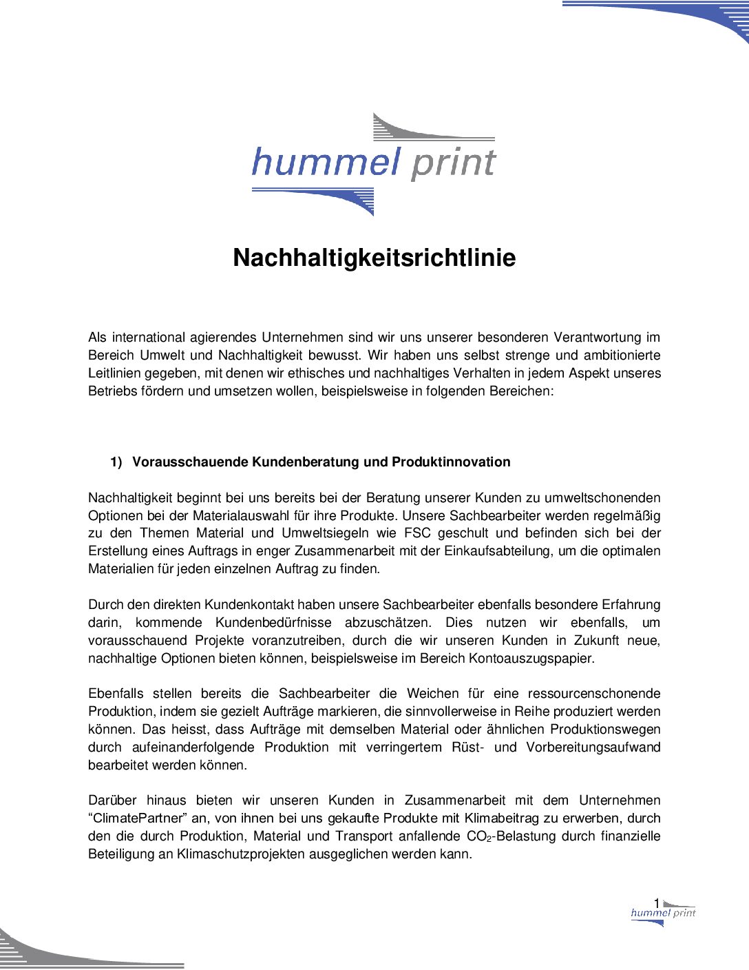 Nachhaltigkeitsrichtlinie