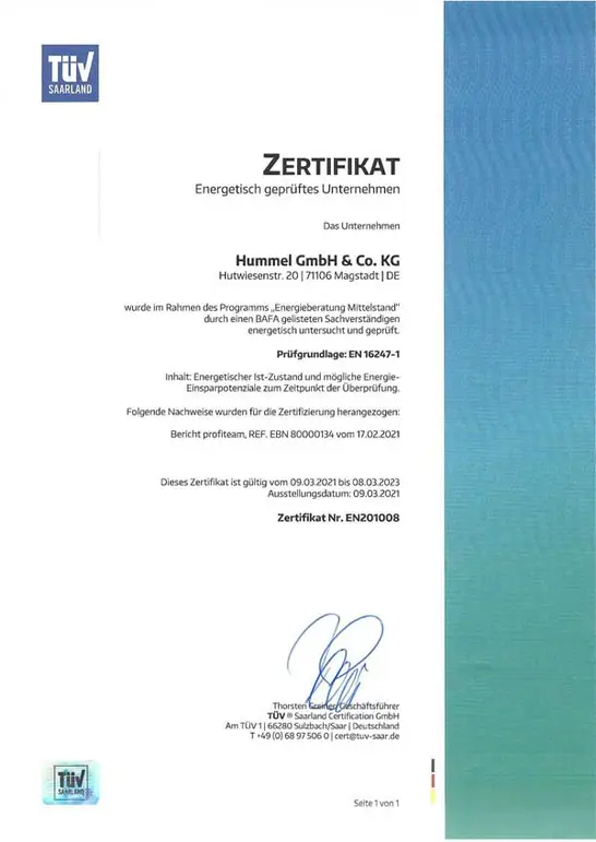 TÜV Saarland Zertifikat