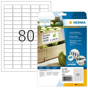 Power-etiketten (HERMA) - Power-Etiketten A4, 35,6 x 16,9 mm, weiß, extrem stark haftend, aus Papier