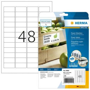 Power-etiketten (HERMA) - Power-Etiketten A4, 45,7 x 21,2 mm, weiß, extrem stark haftend, aus Papier