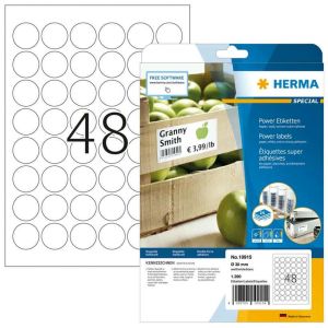 Power-etiketten (HERMA) - Power-Etiketten A4, Ø 30 mm, rund weiß extrem stark haftend Papier matt